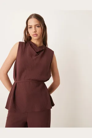 ASOS Chokoladebrun skræddersyet top med smalt bælte og drapering - Del af sæt
