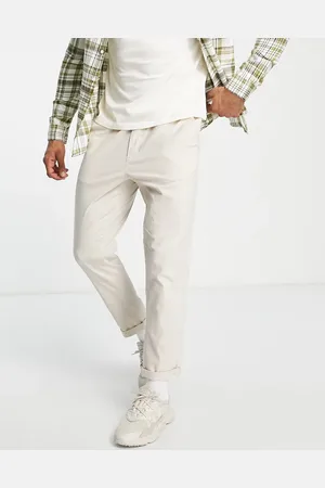 JACK & JONES Intelligence - Beige chinobukser i hør med lige pasform-Neutral