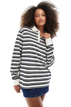Stradivarius STR - Sort og hvid oversized poloskjorte med striber