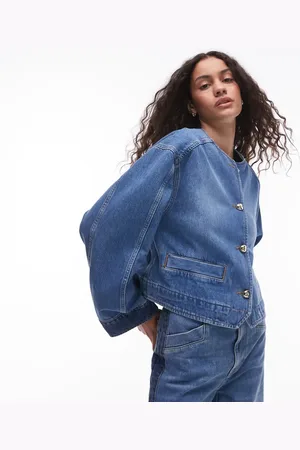 & OTHER STORIES Blå denimjakke i mellemvask med skulpturelle ærmer