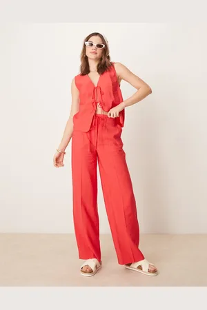 ASOS Røde skræddersyede bukser med lige ben i hørlook - Del af sæt