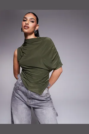 ASOS Kakigrøn tætsiddende top med asymmetrisk kant og enkelt ærme