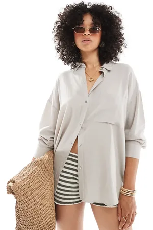 Pull&Bear Og oversized skjorte i hørlook-Neutral