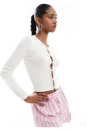 Brave Soul Cremehvid ribstrikket cardigan med knapper