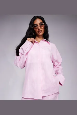 Kaiia Lyserød oversized poplin-skjorte med gennemgående knapper og striber - Del af sæt - Kun hos ASOS