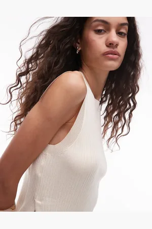MANGO Ecrufarvet kabelstrikket ærmeløs longline top med slids i siden-Neutral