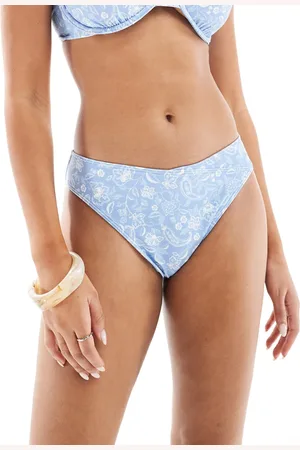 Hollister Curvy - Blå bikinitrusser med høj talje og strandprint - Del af sæt