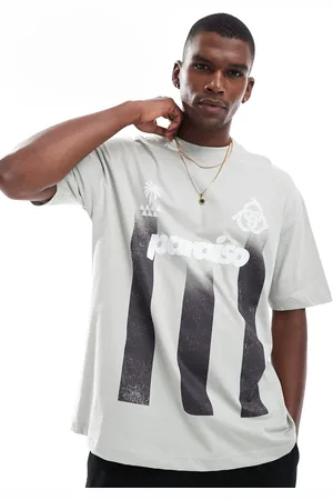 ASOS Lysegrå oversized T-shirt med grafisk sportsprint og striber