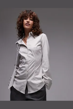 ASOS Beige skjorte med indsyet talje, bindebånd og tern-Multifarvet