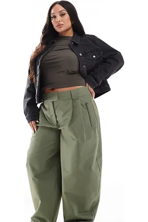 ASOS Curve - Kakigrønne bukser med buede ben og lynlåsdetalje