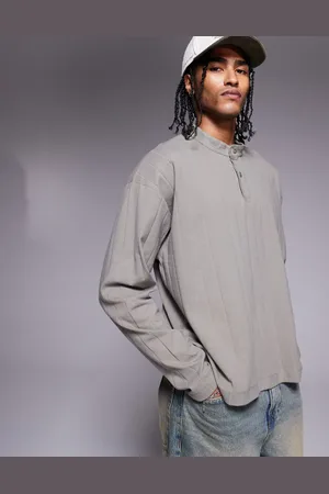 ASOS Oversized kakifarvet T-shirt i tekstureret ribstrik med lange ærmer og firkantet pasform-Grøn