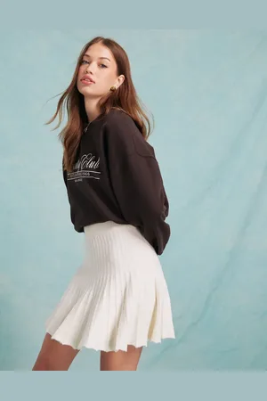 Miss Selfridge Plisseret, flagrende og cremehvid mininederdel