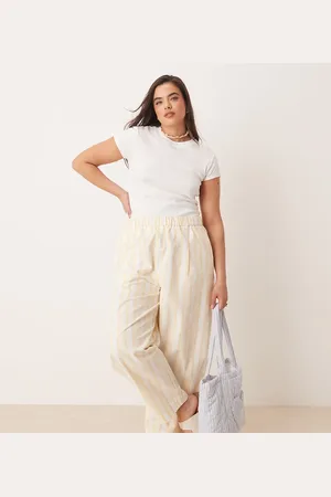 ASOS Curve - Gule bukser med tøndeformede ben og striber i hørlook