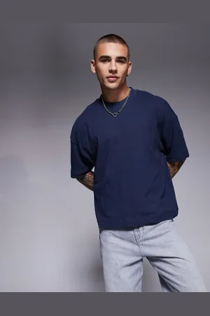 ASOS Marineblå oversized T-shirt med sænkede skuldre i hørblanding