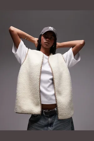 Topshop Ecrufarvet vendbar chuck-on vest i plys-Neutral