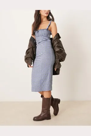Free People Lucinda - Midikjole med indigoblåt gingham-tern-Marineblå