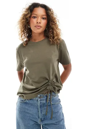 French Connection Rallie - Kakigrøn T-shirt med rynker i bomuld