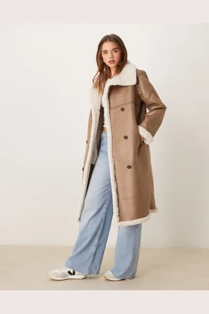 New Look Minkfarvet jakke med teddy-for og ståkrave-Neutral