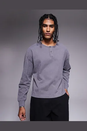 ASOS Grå oversized Henley-top med lange ærmer i kraftigt stof på 220 gsm i firkantet pasform