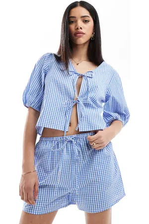 Esmée Strandshorts med løbesnor og blå/hvide gingham-tern - Kun hos ASOS-Multifarvet