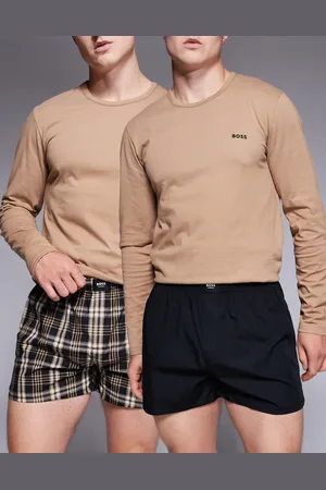 HUGO BOSS BOSS - Bodywear - Pakke med 2 par sorte, ternede og ensfarvede boksershorts i vævet stof