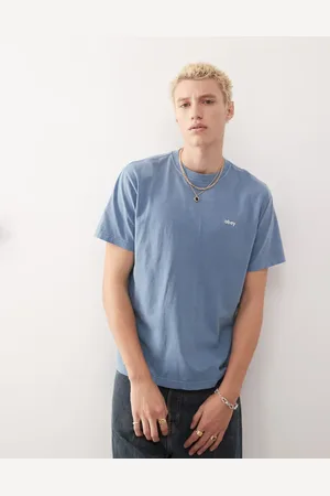 Obey Blå T-shirt med logo og pigmenteret finish