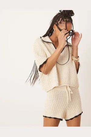 ASOS Strikket poloskjorte med kontrasterende kanter - Del af sæt-Neutral