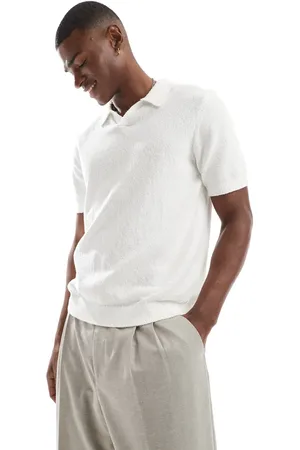 JACK & JONES Premium - Hvid poloskjorte med slids i halsen og bouclé-tekstur