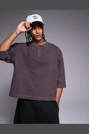 ASOS Vasket brun oversized Henley-T-shirt i kraftigt stof på 220 gsm