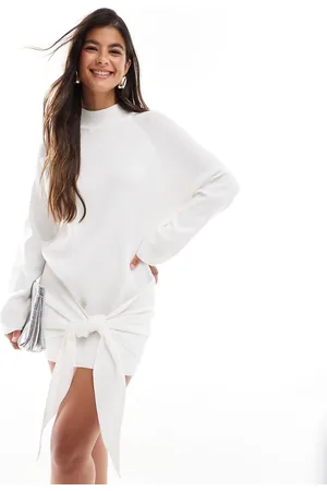 SNDYS Premium - Strikket sweater-minikjole med knude foran og draperet detalje i