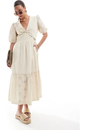 French Connection Cambria - midikjole i broderie anglaise i bomuld-Gul