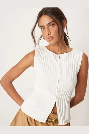 Free People Tilly - Elfenbenshvid ribstrikket top med gennemgående knapper