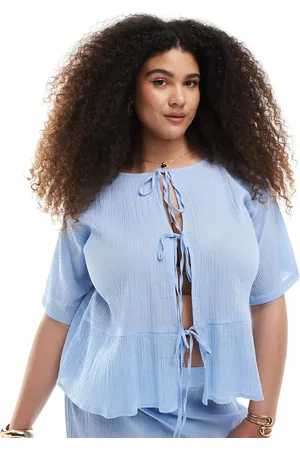 Esmée Esmée Curve - Blå strandtop med bindebånd foran - Kun hos ASOS