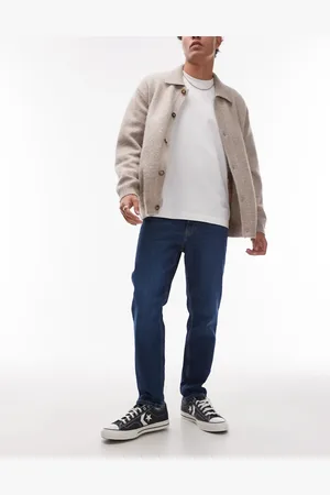 MANGO Ben - Blå afslappede slim fit-jeans i mørk vask