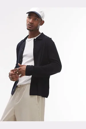 ARKET Strikket cardigan med knapper foran og polokrave-Brun