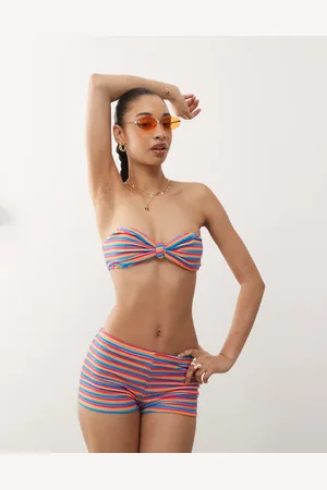 Reclaimed Rød bandeau-top med striber i frotté