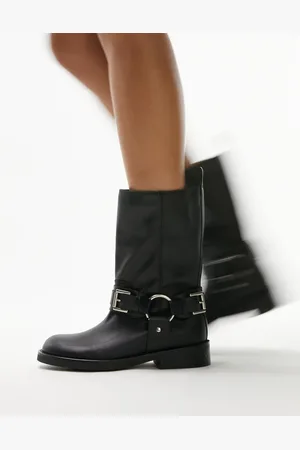 Topshop Lea - Sorte western-støvler i premium-læder