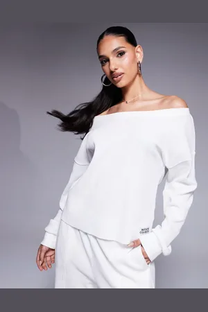 ASOS Weekend Collective - Cremefarvet top med offshoulder og vaffeltekstur - Del af sæt-Hvid