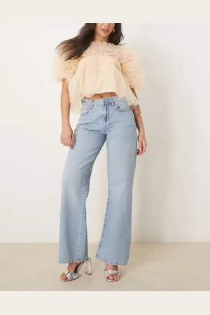 Gina Tricot Blå lavtaljede jeans med brede ben i lys vask
