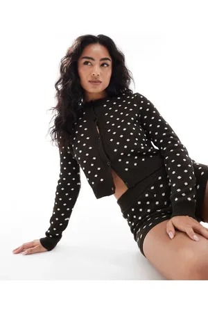 Miss Selfridge Brun strikket krympet cardigan med polkaprikker