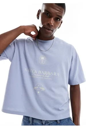 ASOS Blå oversized T-shirt med sænkede skuldre, vaffeltekstur og grafisk byprint i kraftigt stof på 330 gsm i firkantet pasform