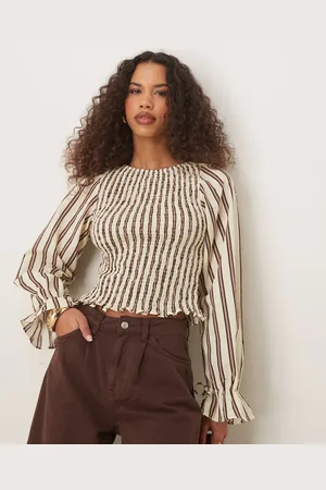 ASOS Stribet bluse med rynker i bomuld-Multifarvet