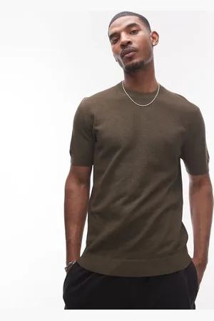 MANGO Elegant og strikket mørkebrun T-shirt