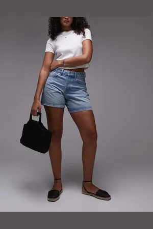 Topshop Editor - Afblegede blå denimshorts
