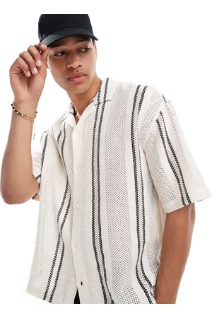 Pull&Bear Ecrufarvet skjorte med rustik tekstur og striber