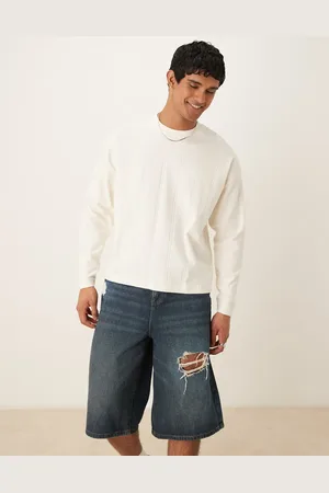 ASOS Cremefarvet, oversized, firkantet og langærmet T-shirt i tekstureret ribstrik-Hvid
