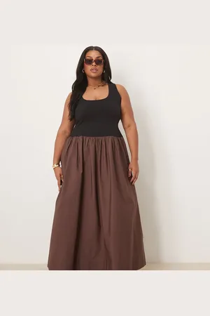 ASOS ASOS DESIGN Curve - Chokoladebrun hybrid-maxikjole med dyb rund hals-Multifarvet