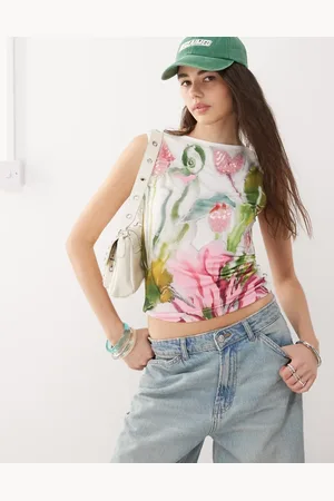 Reclaimed Tanktop i jersey med tulipanprint og udsmykninger