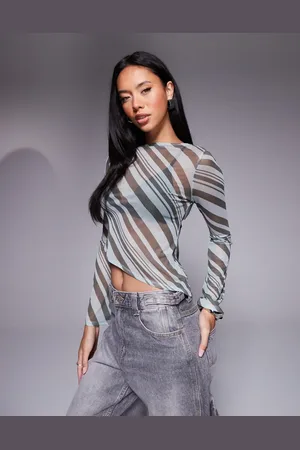 ASOS Mesh-top med asymmetrisk kant og brune striber