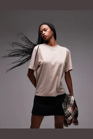 Topshop Premium - Lys beige kortærmet basis-T-shirt-Hvid